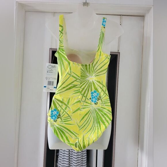 South point a division of jantzen Palm tree yellow one piece bathing suit NWT - Picture 3 of 10